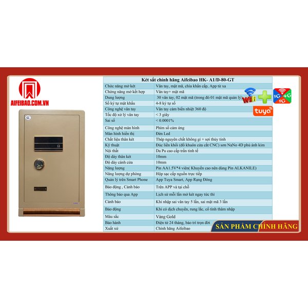 Két sắt thông minh Aifeibao HK-A1D-80-GT góc nghiêng