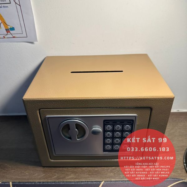 Két sắt mini KS17E màu vàng gold để tiếp kiệm, khóa điện tử